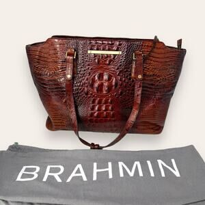 Brahmin Medium Asher Tote Crocodile Embossed Pecan Melbourne Brown